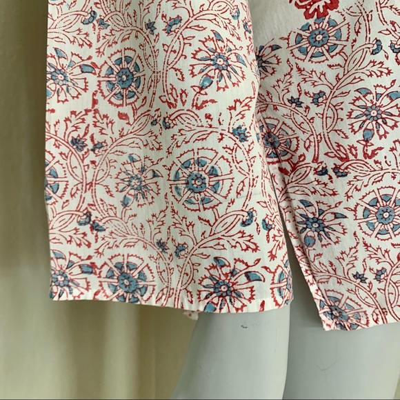 VELVET By Graham & Spencer Block Print Paisley Tunic Blouse 100% Cotton V-Neck - Picture 8 of 15